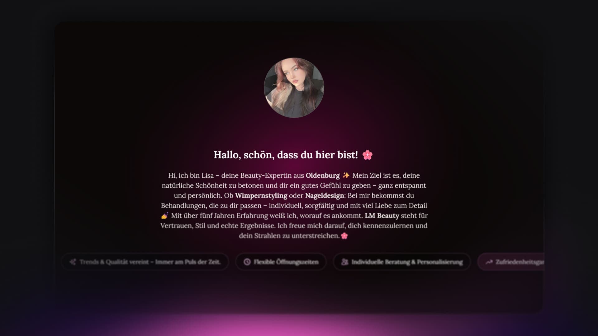 LM Beauty landing page design