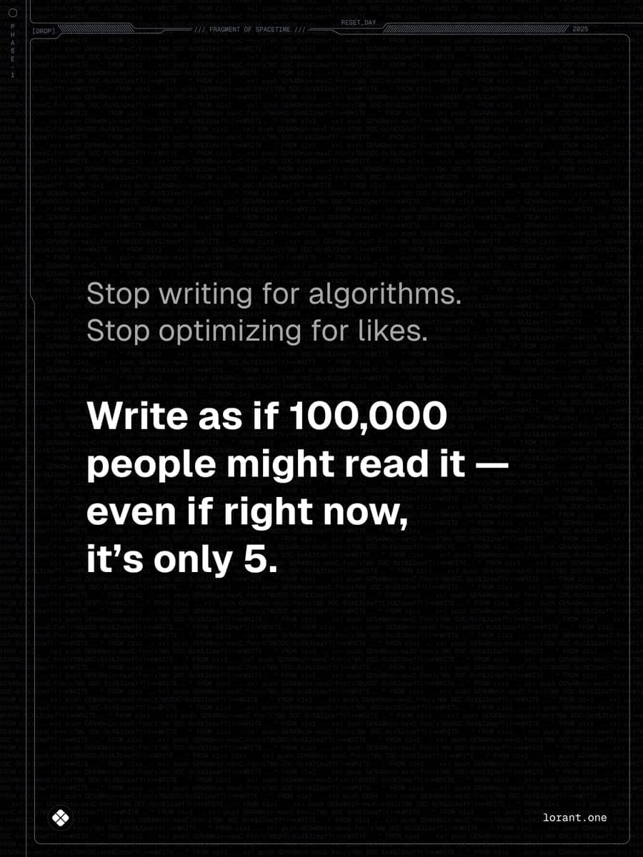 Write as if 100,000 people might read it, even if it's only 5