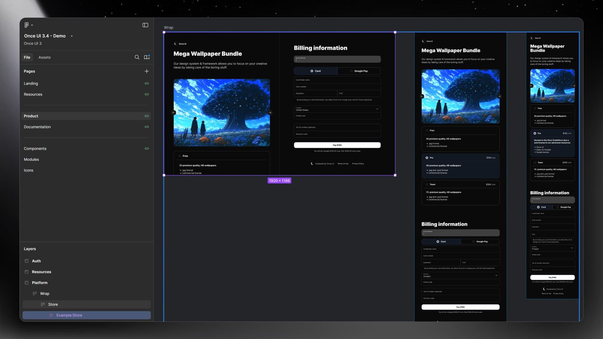 Dark mode page design built with Once UI for Figma