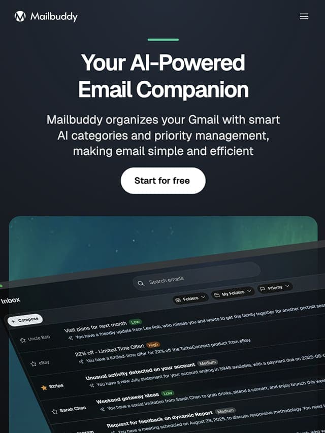 Mailbuddy UI built with Once UI